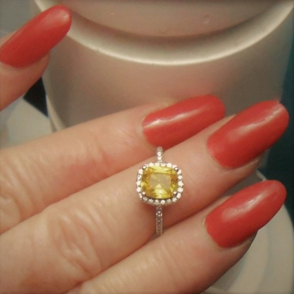 Yellow Zircon Cushioned Ring. NIB